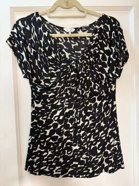 Max Mara Black and Cream Abstract Print Blouse - Size Medium